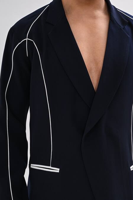 Buy_Kalpana Naik_Navy Crepe Blue Corded Jacket And Trouser Co-ord Set 