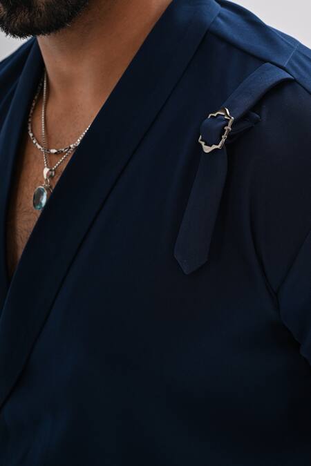 Buy_Kalpana Naik_Teal Crepe Flap Jacket And Trouser Co-ord Set 