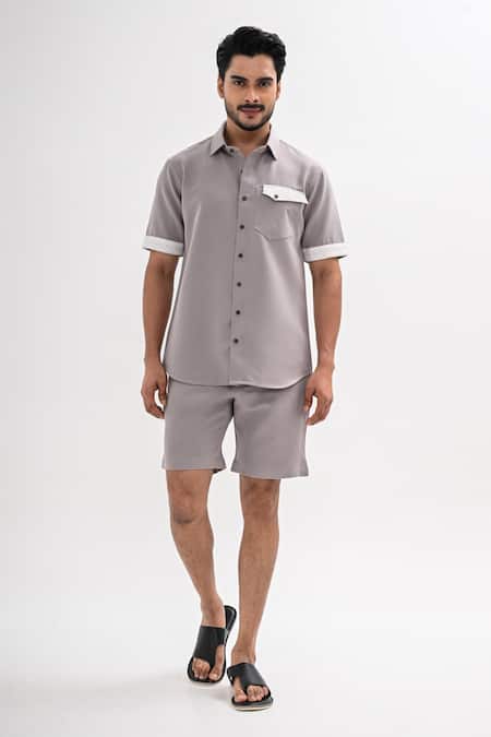 Kalpana Naik Grey Linear Shirt & Shorts Co-ord Set 