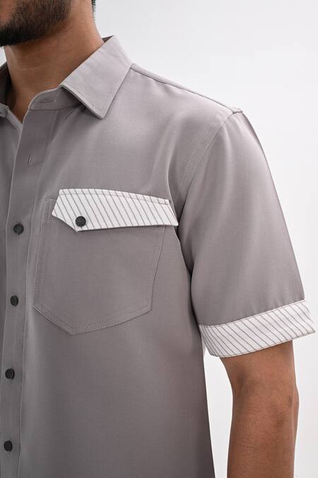 Buy_Kalpana Naik_Gray Crepe Grey Linear Shirt And Shorts Co-ord Set 