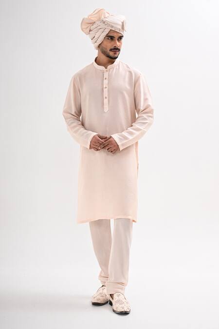 Kalpana Naik_Cream Satin, Silk, Bemberg, Shantoon Embroidery Fawn Rajwada Hand Sherwani Set _Online_at_Aza_Fashions