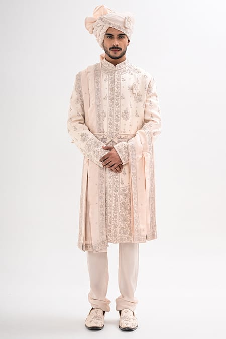 Kalpana Naik Fawn Rajwada Hand Embroidered Sherwani Set 