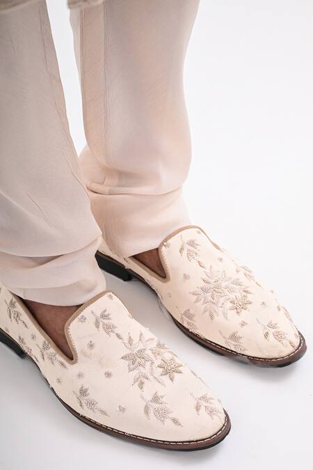 Buy_Kalpana Naik_Cream Satin, Silk, Bemberg, Shantoon Embroidery Fawn Rajwada Hand Sherwani Set 