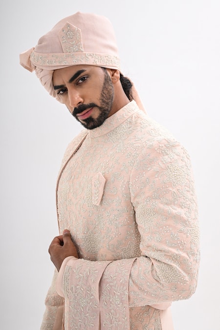 Buy_Kalpana Naik_Pink Embroidery Blush Sherwani Set _Online_at_Aza_Fashions