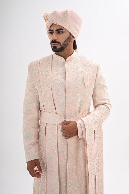 Shop_Kalpana Naik_Pink Embroidery Blush Sherwani Set _Online_at_Aza_Fashions