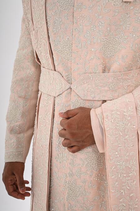 Kalpana Naik_Pink Embroidery Blush Sherwani Set _at_Aza_Fashions