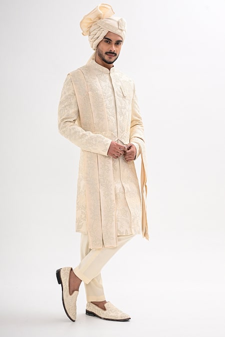 Kalpana Naik Ivory Embroidered Sherwani Set 