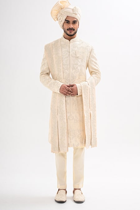 Kalpana Naik Ivory Embroidered Sherwani Set 