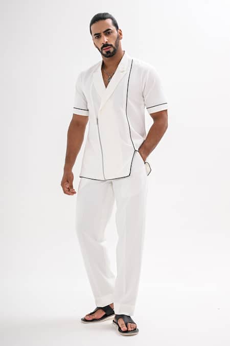 Kalpana Naik White Corded Zipper Shirt & Pant Co-ord Set 