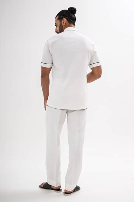 Kalpana Naik White Corded Zipper Shirt & Pant Co-ord Set 