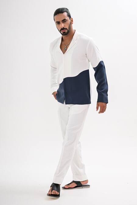 Kalpana Naik_White Crepe Dual Colored Shirt And Pant Co-ord Set _Online_at_Aza_Fashions