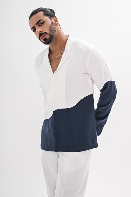 Buy_Kalpana Naik_White Crepe Dual Colored Shirt And Pant Co-ord Set _Online_at_Aza_Fashions