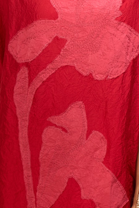 Divyam Mehta_Red Patchwork Round Neck Floral Embroidered Tunic With Pant _at_Aza_Fashions
