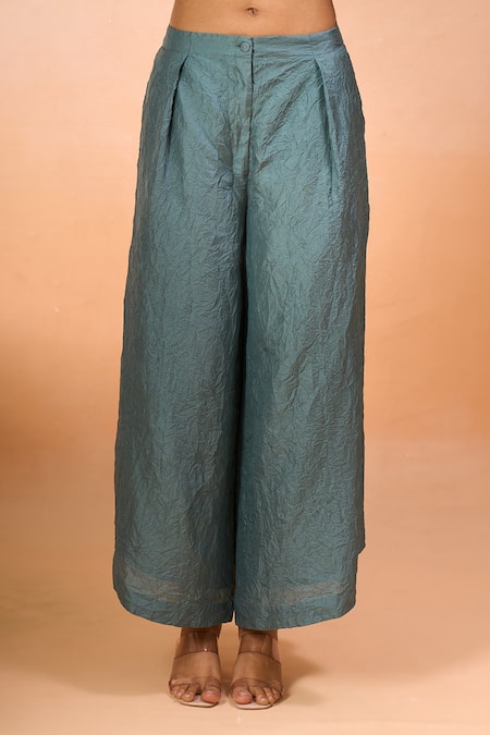 Buy_Divyam Mehta_Blue Embroidery Round Neck Flower Patchwork Tunic With Pant _Online_at_Aza_Fashions