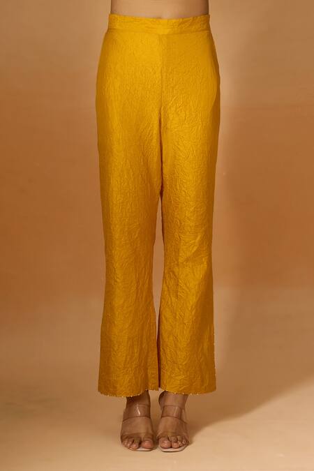 Shop_Divyam Mehta_Yellow Embroidery Round Neck Haldi Kurta And Pant Set _Online_at_Aza_Fashions