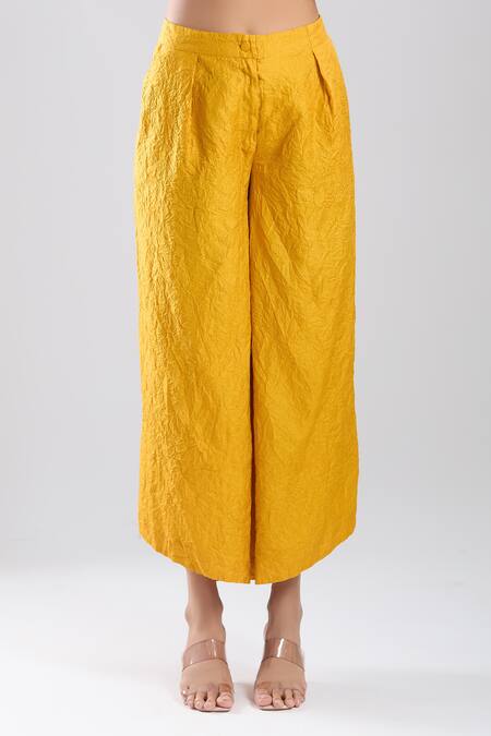 Shop_Divyam Mehta_Yellow Embroidery Boat Neck Floral Kurta And Pant Set 