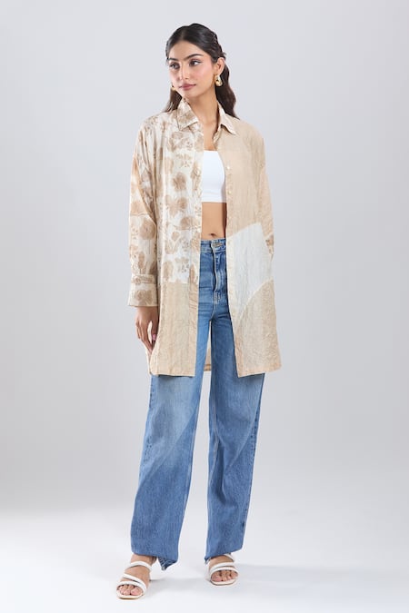 Divyam Mehta_Beige Collared Floral Pattern Shirt _at_Aza_Fashions