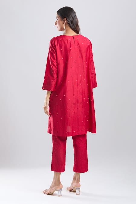 Divyam Mehta Valentine Red Plain Kurta With Pant 