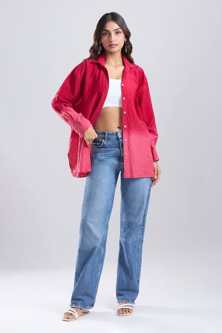 Buy_Divyam Mehta_Red Collared Ombre Shirt _Online_at_Aza_Fashions