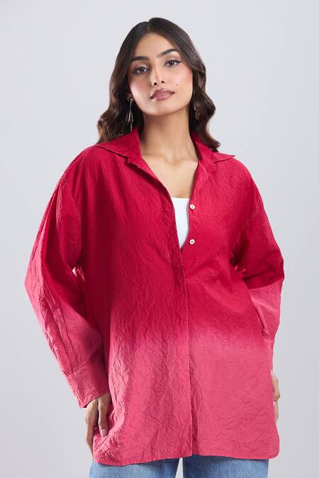Divyam Mehta_Red Collared Ombre Shirt _at_Aza_Fashions