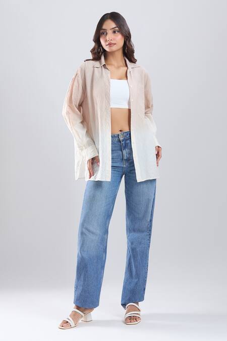 Divyam Mehta_Beige Collared Ombre Full Sleeve Shirt _Online_at_Aza_Fashions