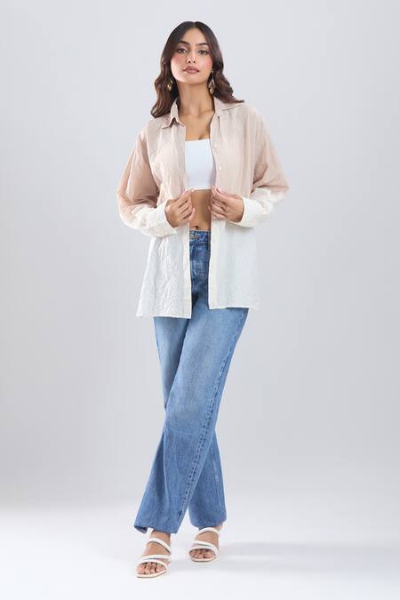Shop_Divyam Mehta_Beige Collared Ombre Full Sleeve Shirt _Online_at_Aza_Fashions