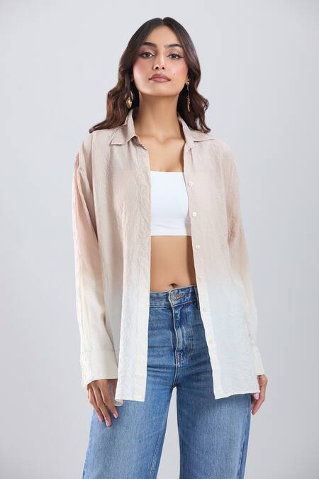 Divyam Mehta_Beige Collared Ombre Full Sleeve Shirt _at_Aza_Fashions