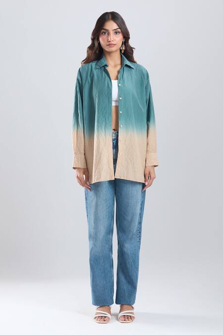 Divyam Mehta_Blue Collared Full Sleeve Ombre Shirt _Online_at_Aza_Fashions