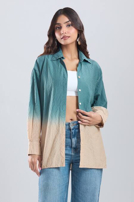 Shop_Divyam Mehta_Blue Collared Full Sleeve Ombre Shirt _Online_at_Aza_Fashions