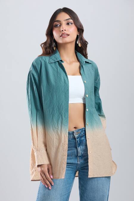 Divyam Mehta_Blue Collared Full Sleeve Ombre Shirt _at_Aza_Fashions