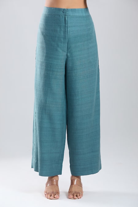 Divyam Mehta_Blue Patchwork, Embroidery Round Neck Thread Kurta And Pant Set _at_Aza_Fashions