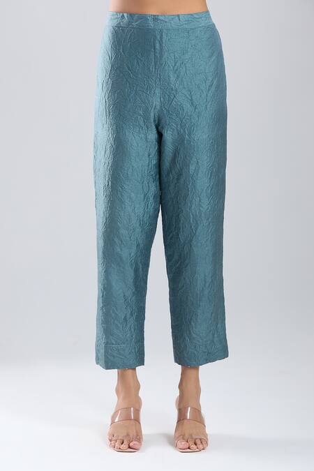 Divyam Mehta_Blue Applique Round Neck Atlantic Kurta With Pant _at_Aza_Fashions