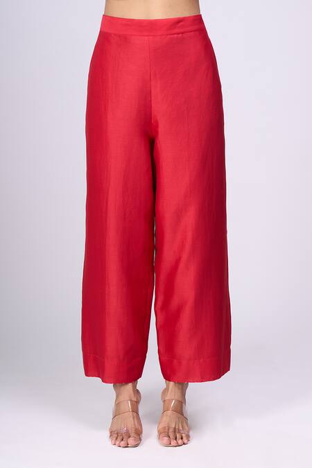 Shop_Divyam Mehta_Red Patchwork, Embroidery Round Neck Kurta And Pant Set _Online_at_Aza_Fashions