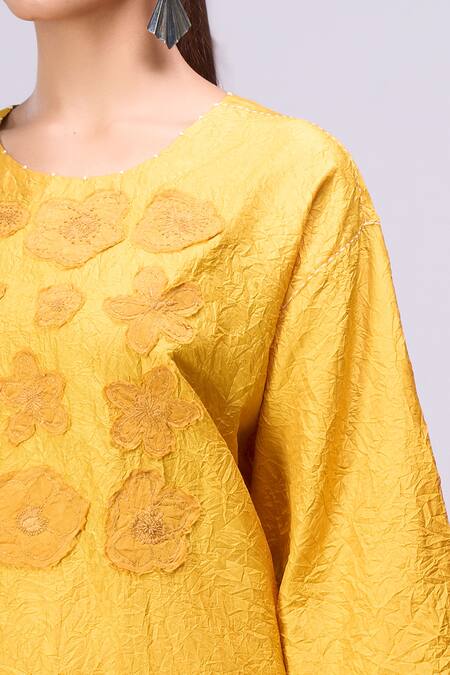 Shop_Divyam Mehta_Yellow Embroidery Round Neck Kurta And Pant Set _Online_at_Aza_Fashions