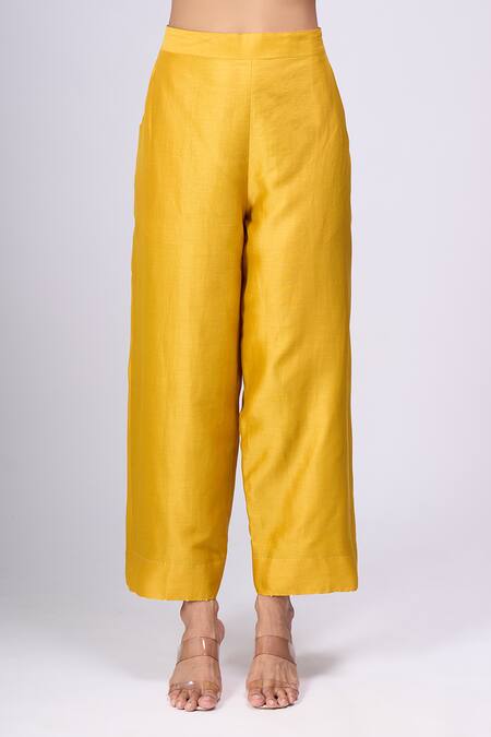 Divyam Mehta_Yellow Embroidery Round Neck Kurta And Pant Set _at_Aza_Fashions