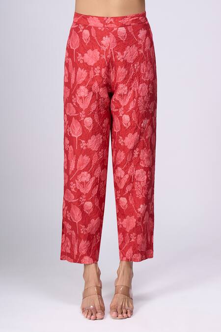 Shop_Divyam Mehta_Red Round Neck Floral Print Kurta And Pant Set _Online_at_Aza_Fashions