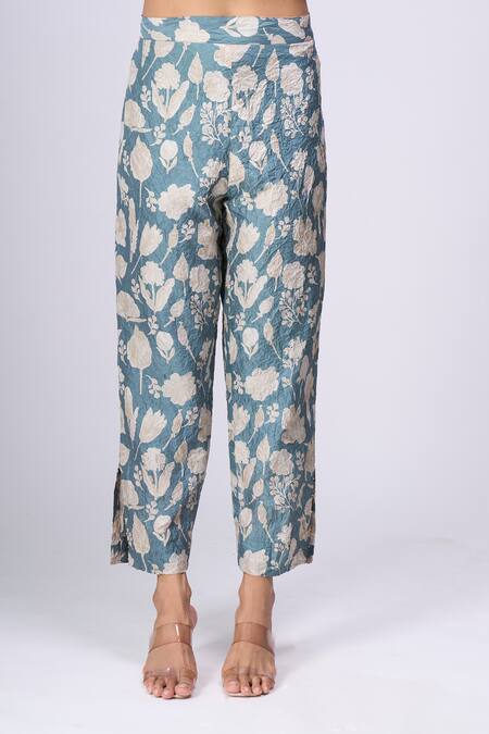 Shop_Divyam Mehta_Blue Round Neck Flower Print Kurta With Pant _Online_at_Aza_Fashions