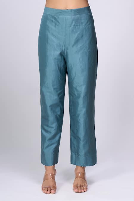 Buy_Divyam Mehta_Blue Piping, Embroidery, Applique Round Neck Placket Kurta Set _Online_at_Aza_Fashions