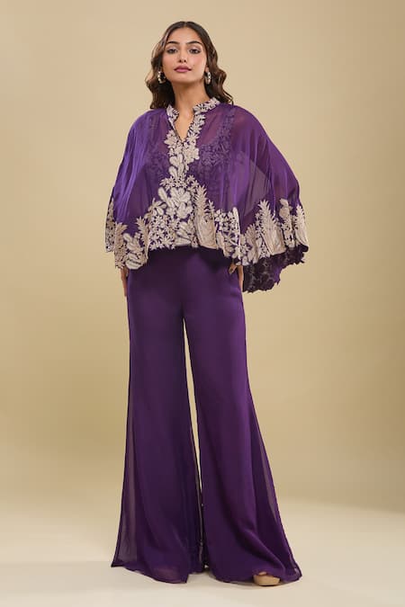 Mishru Purple Cape Bustier Pant Set 