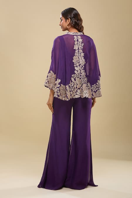 Mishru Purple Cape Bustier Pant Set 