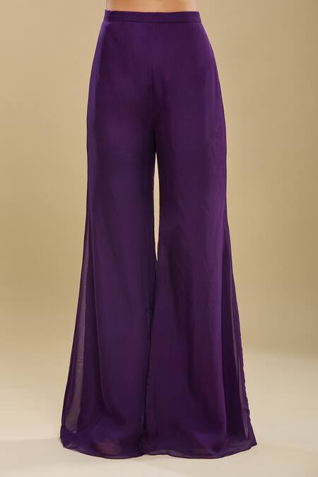 Mishru_Purple V-, Sweetheart Cape Bustier Pant Set _at_Aza_Fashions