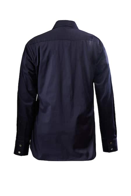 Buy_Rohit Bal_Blue Poplin Embroidery Thread Placement Shirt _Online_at_Aza_Fashions