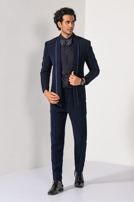 Kalpana Naik Cobalt Pintuck Tuxedo Blazer & Trouser Set 