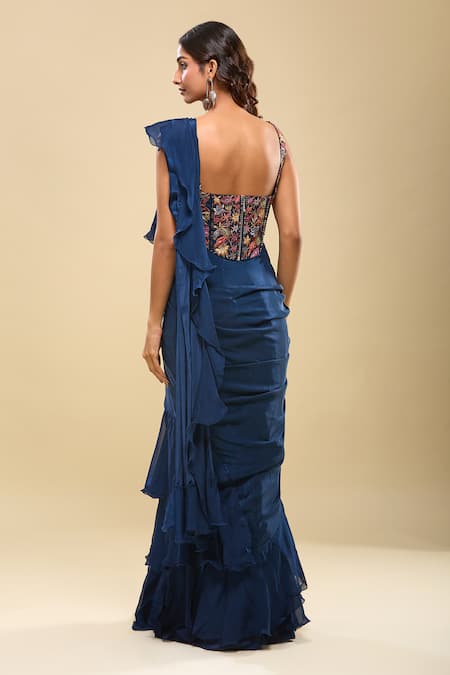 Mishru Embroidered Corset & Ruffled Pre-Draped Saree 
