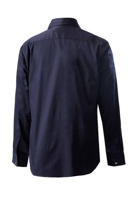 Shop_Rohit Bal_Blue Poplin Embroidery Botanical Shirt 