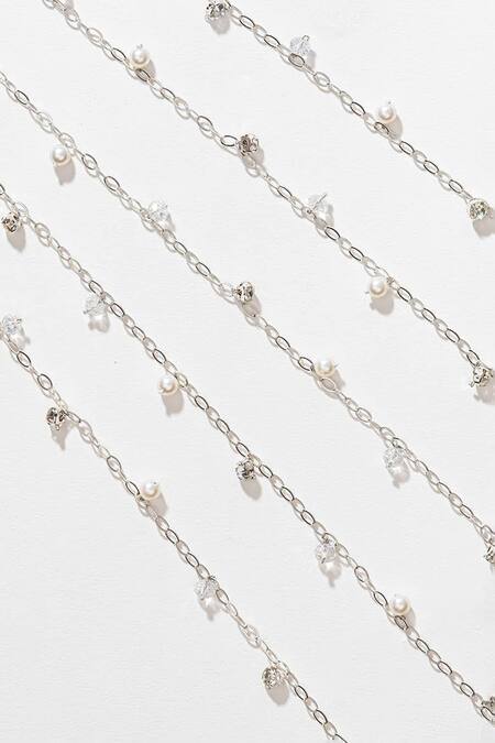 Buy_Hair Drama CO_White Sitara Crystal And Pearl Tassels Parandi 