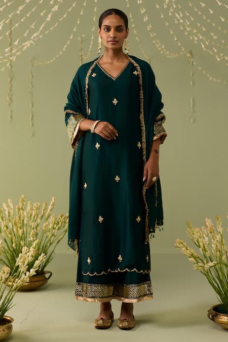 Meesa Green Hand Embroidered Kurta Set 