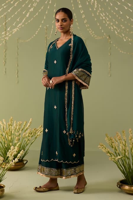 Meesa Green Hand Embroidered Kurta Set 