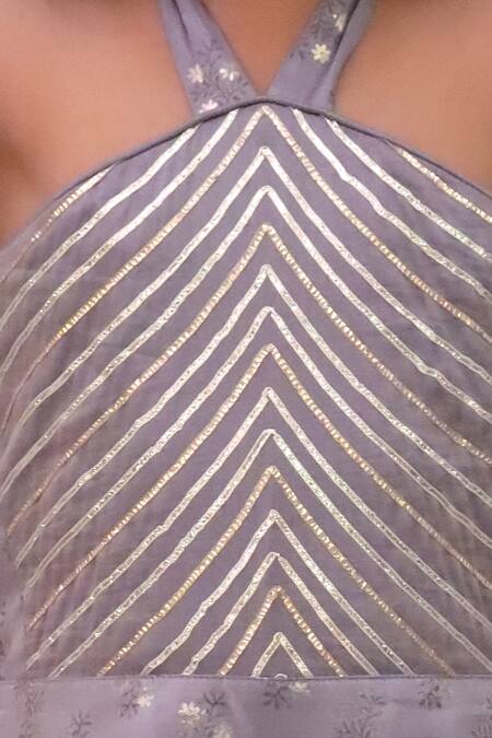 Lil Drama_Gray Cotton Satin Foil Printing, Gota Patti Mehfil Embroidered Jumpsuit _at_Aza_Fashions