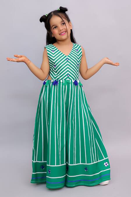 Buy_Lil Drama_Green Cotton Mirrors, Tassels Shor Gul Printed Jumpsuit _Online_at_Aza_Fashions